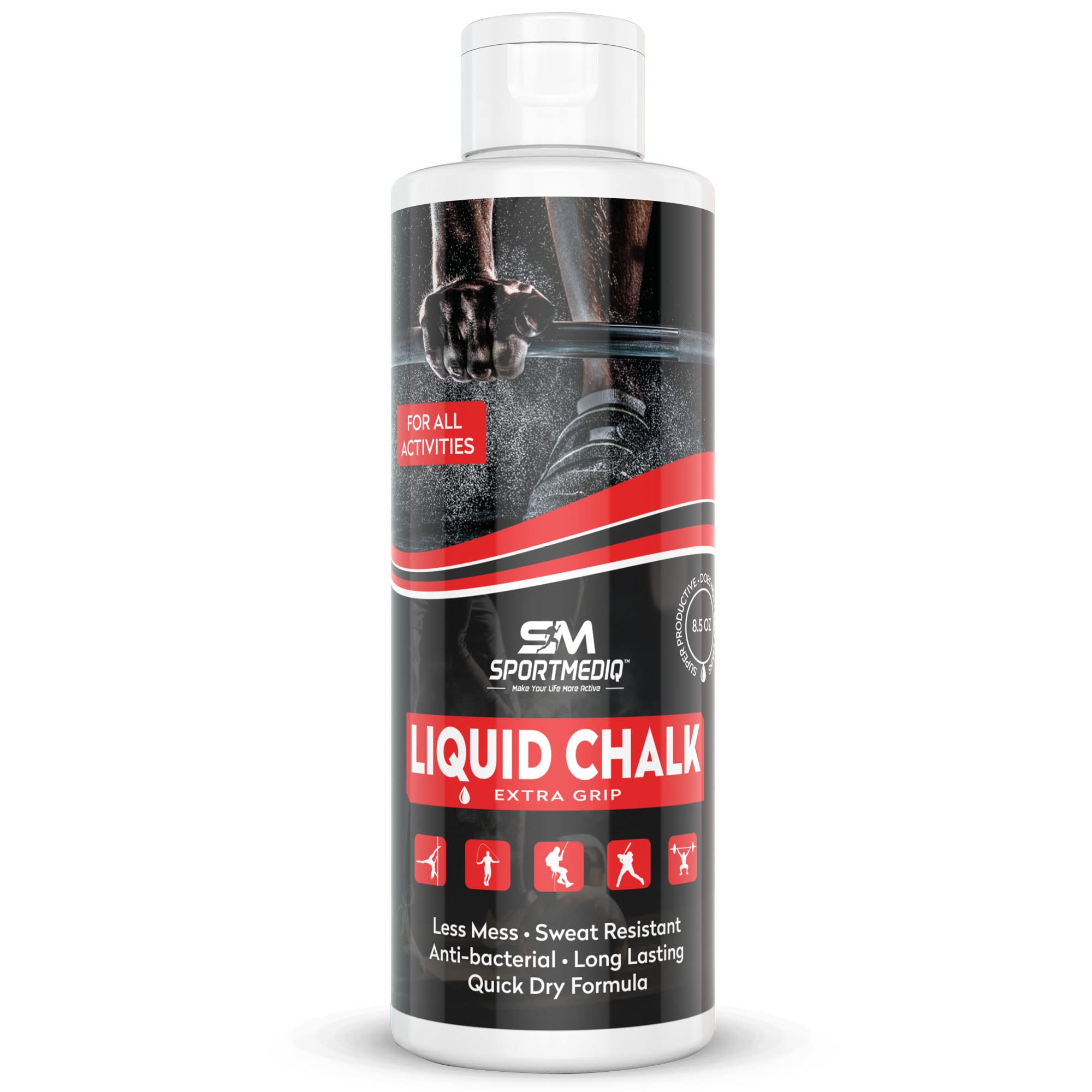 Sportmediq Pro Grade Liquid Chalk – Mess Free Professional Hand Grip for Gym, Weightlifting, Rock Climbing, Gymnastics, Rock Climbing - Dries in Seconds - 8.5 Oz