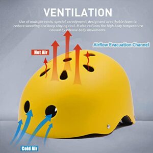 Tourdarson Skateboard Helmet Impact Resistance Ventilation for Youth & Adults (Yellow,Large)