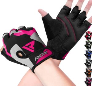 rdx weight lifting gloves women fitness workout, anti slip padded palm grip protection, elasticated breathable, powerlifting gym bodybuilding strength training, half finger, cycling calisthenics