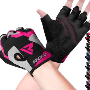 RDX Weight Lifting Gloves Women Fitness Workout, Anti Slip Padded Palm Grip Protection, Elasticated Breathable, Powerlifting Gym Bodybuilding Strength Training, Half Finger, Cycling Calisthenics