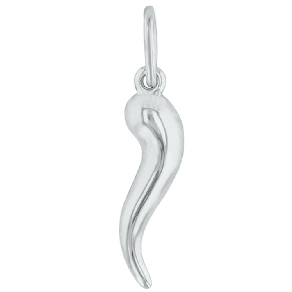 Jewelry America 14K White Gold Polished Mini Cornicello Horn Charm Pendant with Chain Necklace, 20"