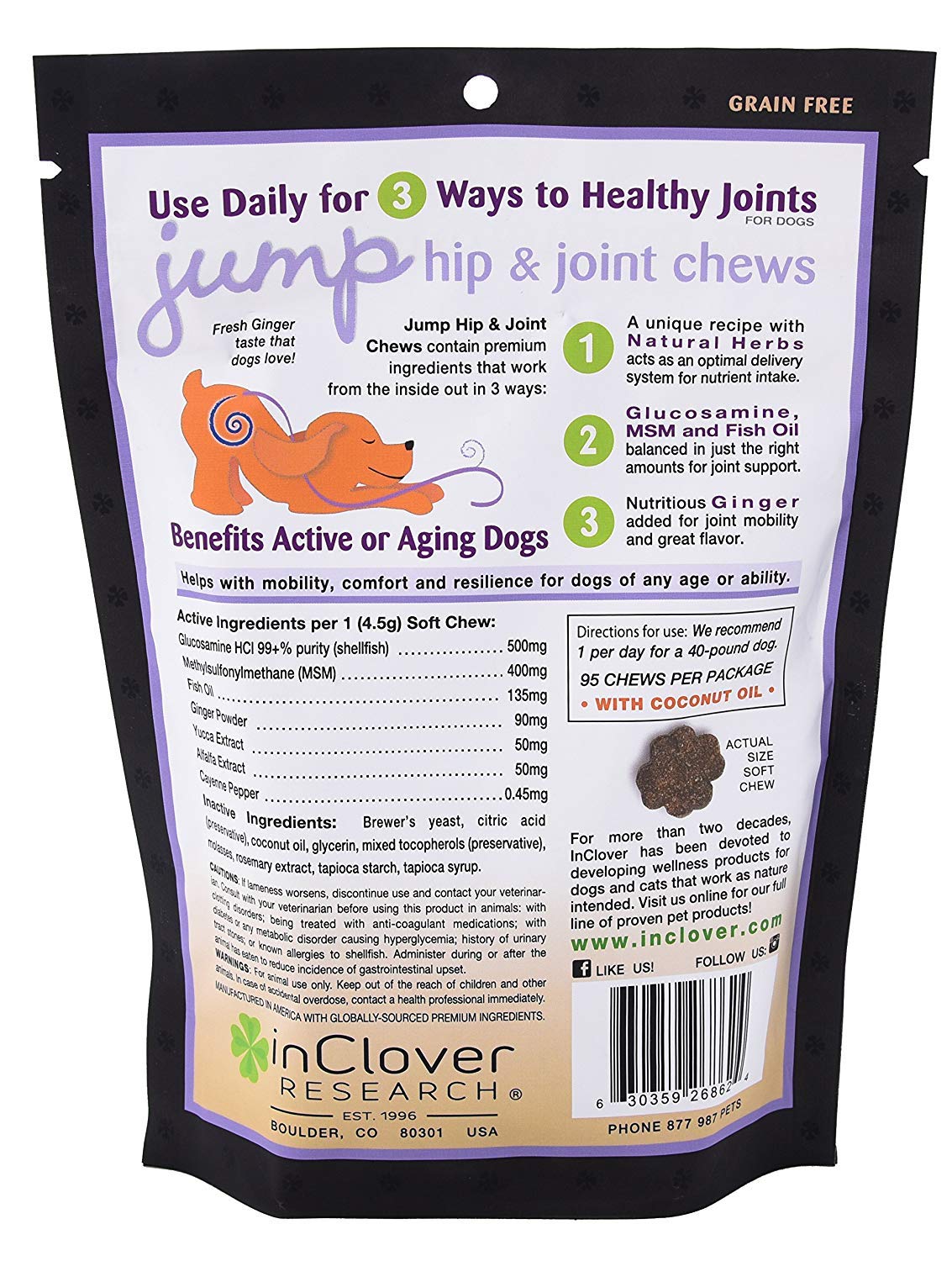 In Clover Jump Soft Chews for Daily Joint Care and Endurance Support for Dogs