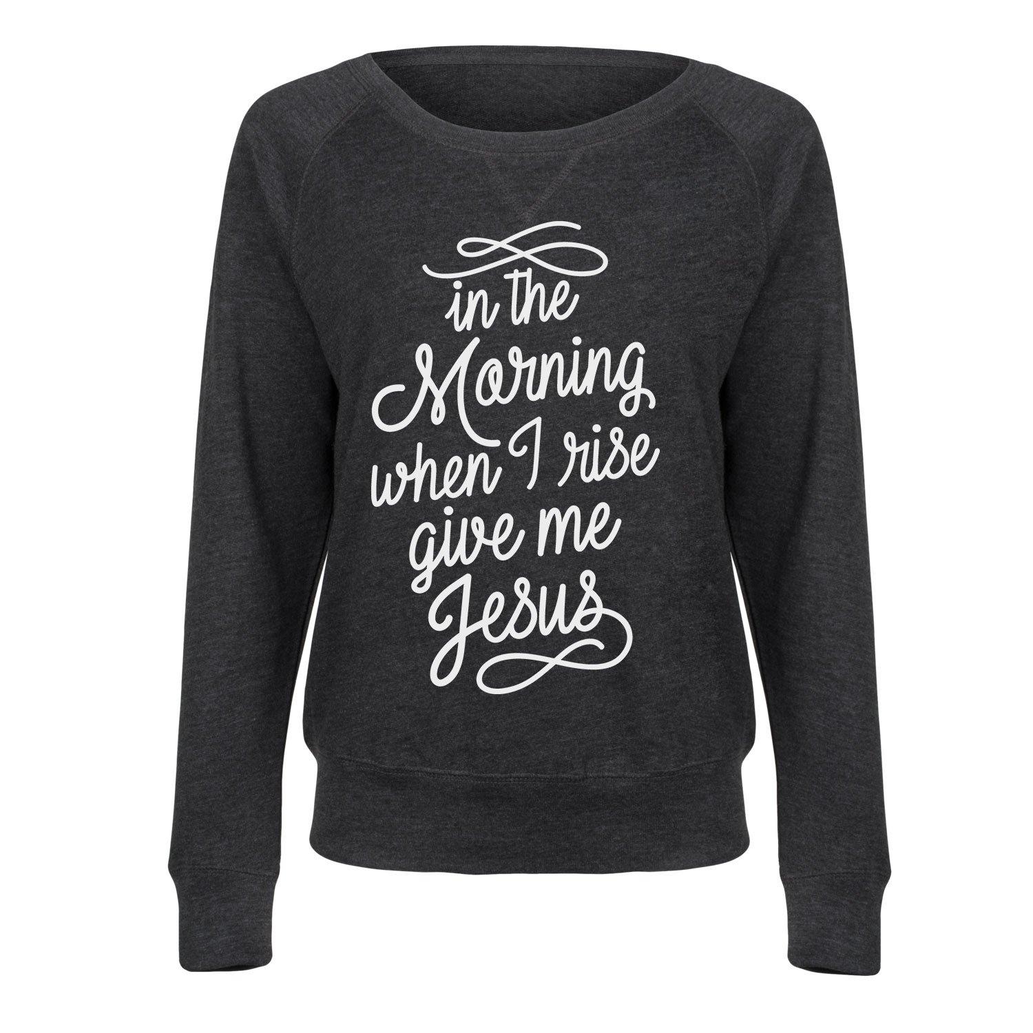 Instant Message - in The Morning Jesus-Ladies Lightweight French Terry Pullover - Size Large Heather Charcoal