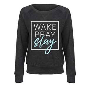 instant message - wake pray slay - ladies lightweight french terry pullover - size medium heather charcoal