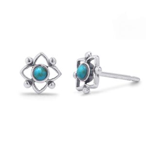 boma sterling silver blue turquoise flower shaped dot stud earring