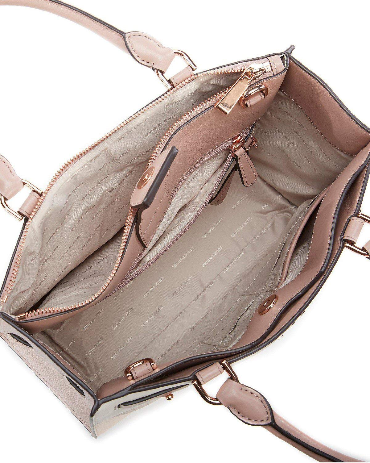 MICHAEL Michael Kors Reagan Large Leather Satchel Bag, Soft Pink Light Cream Fawn