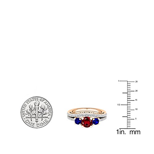 Dazzlingrock Collection 5.5 MM Round Garnet,Blue Sapphire & Diamond Wedding Ring Set in 18K Rose Gold, Size 7.5