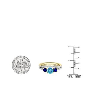 Dazzlingrock Collection 5.5 MM Round Blue Topaz,Blue Sapphire & Diamond Wedding Ring Set in 14K Yellow Gold, Size 8