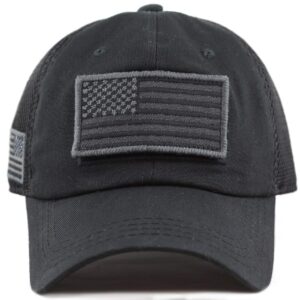 Pit Bull U.S. Flag Detachable Patch Micro Mesh Trucker Baseball Cap Hat (Black)