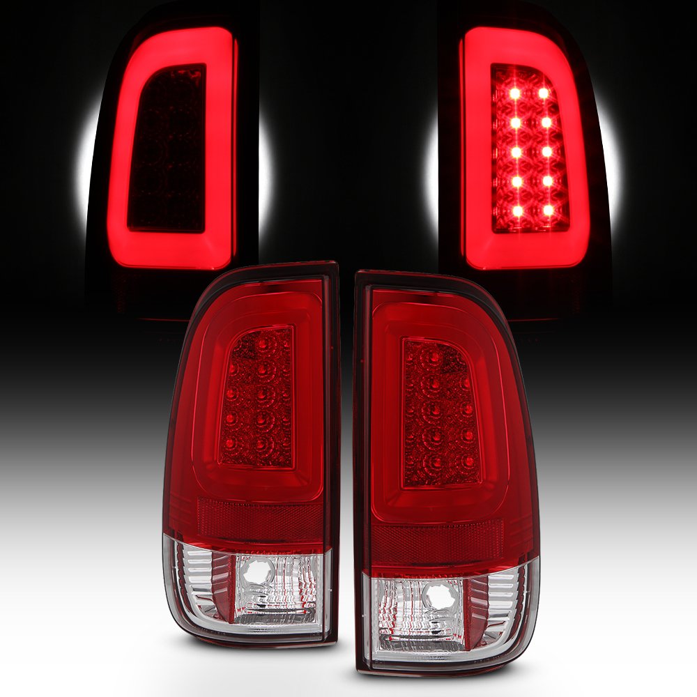 AKKON - For 1997-2003 Ford F150 | 99-07 F250 F350 F450 F550 SuperDuty LED Tube Red Tail Lights Brake Lamps LH+RH Pair