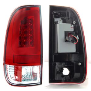 AKKON - For 1997-2003 Ford F150 | 99-07 F250 F350 F450 F550 SuperDuty LED Tube Red Tail Lights Brake Lamps LH+RH Pair