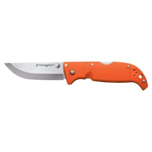 Cold Steel Finn Wolf 3.5in AUS8A Razor-Sharp Straight Back Blade 4.375in Griv-Ex Blaze Orange Handle Hunting Folding Knife, Boxed