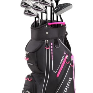 Aspire PRO-X Ladies Womens Complete Right Handed Golf Clubs Set Includes Titanium F Driver, 3 Fairway Wood, 4-5 Hybrids, 7-SW Irons, Putter, Cart Bag, 4 H/C's (Regular Size, Right Hand)