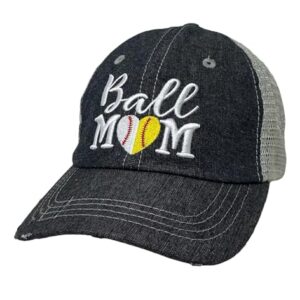 Cocomo Soul Womens Ball Mom Hat | Baseball Mom Softball Mom Hat | Baseball Softball Mom Cap | Half Baseball Half Softball Hat 402 Dark Grey