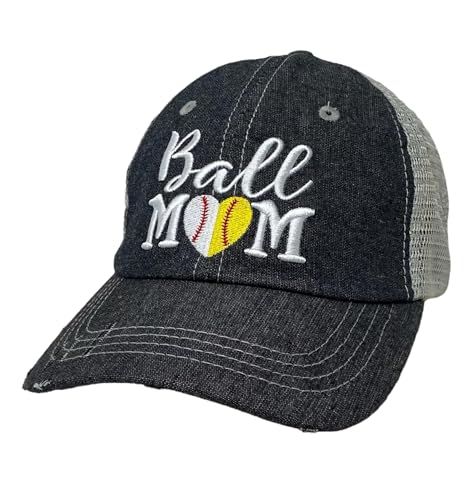 Cocomo Soul Womens Ball Mom Hat | Baseball Mom Softball Mom Hat | Baseball Softball Mom Cap | Half Baseball Half Softball Hat 402 Dark Grey