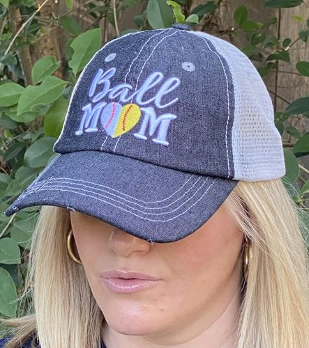 Cocomo Soul Womens Ball Mom Hat | Baseball Mom Softball Mom Hat | Baseball Softball Mom Cap | Half Baseball Half Softball Hat 402 Dark Grey