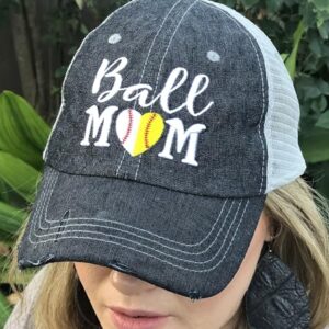 Cocomo Soul Womens Ball Mom Hat | Baseball Mom Softball Mom Hat | Baseball Softball Mom Cap | Half Baseball Half Softball Hat 402 Dark Grey