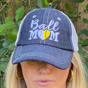 Cocomo Soul Womens Ball Mom Hat | Baseball Mom Softball Mom Hat | Baseball Softball Mom Cap | Half Baseball Half Softball Hat 402 Dark Grey