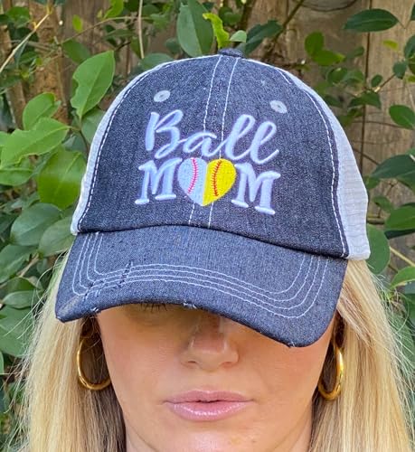 Cocomo Soul Womens Ball Mom Hat | Baseball Mom Softball Mom Hat | Baseball Softball Mom Cap | Half Baseball Half Softball Hat 402 Dark Grey