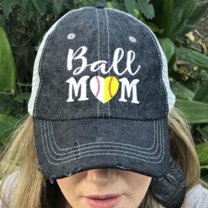 Cocomo Soul Womens Ball Mom Hat | Baseball Mom Softball Mom Hat | Baseball Softball Mom Cap | Half Baseball Half Softball Hat 402 Dark Grey