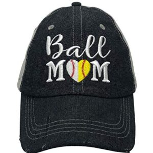 Cocomo Soul Womens Ball Mom Hat | Baseball Mom Softball Mom Hat | Baseball Softball Mom Cap | Half Baseball Half Softball Hat 402 Dark Grey