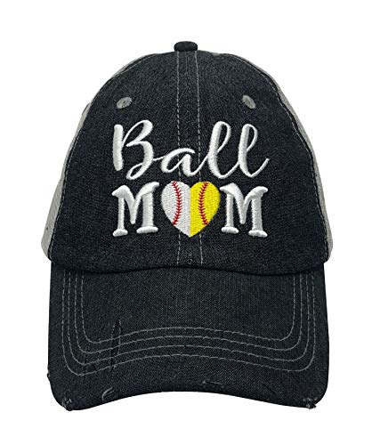 Cocomo Soul Womens Ball Mom Hat | Baseball Mom Softball Mom Hat | Baseball Softball Mom Cap | Half Baseball Half Softball Hat 402 Dark Grey