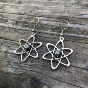 Atomic Science Earrings: Carbon Atoms With Six Electrons & Swarovski Pearl Nucleus - Science Jewelry Gift