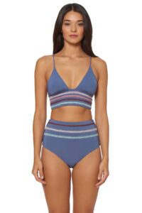 dolce vita women's embroidered banded triangle x-back bikini top pigeon xs