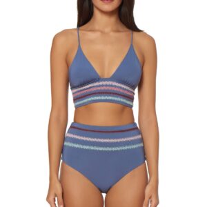 Dolce Vita Women's Embroidered Banded Triangle X-Back Bikini Top Pigeon XS