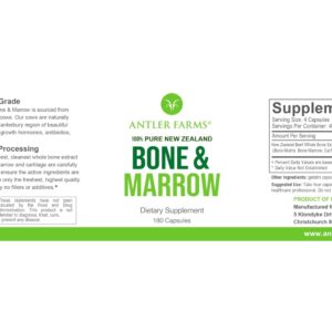 Antler Farms - 100% Pure New Zealand Bone & Marrow, 180 Capsules, 750mg - Grass Fed, Pasture Raised Whole Bone Extract, Cold Processed, Healthy Essential Fats, Stem Cells, Collagen, Calcium