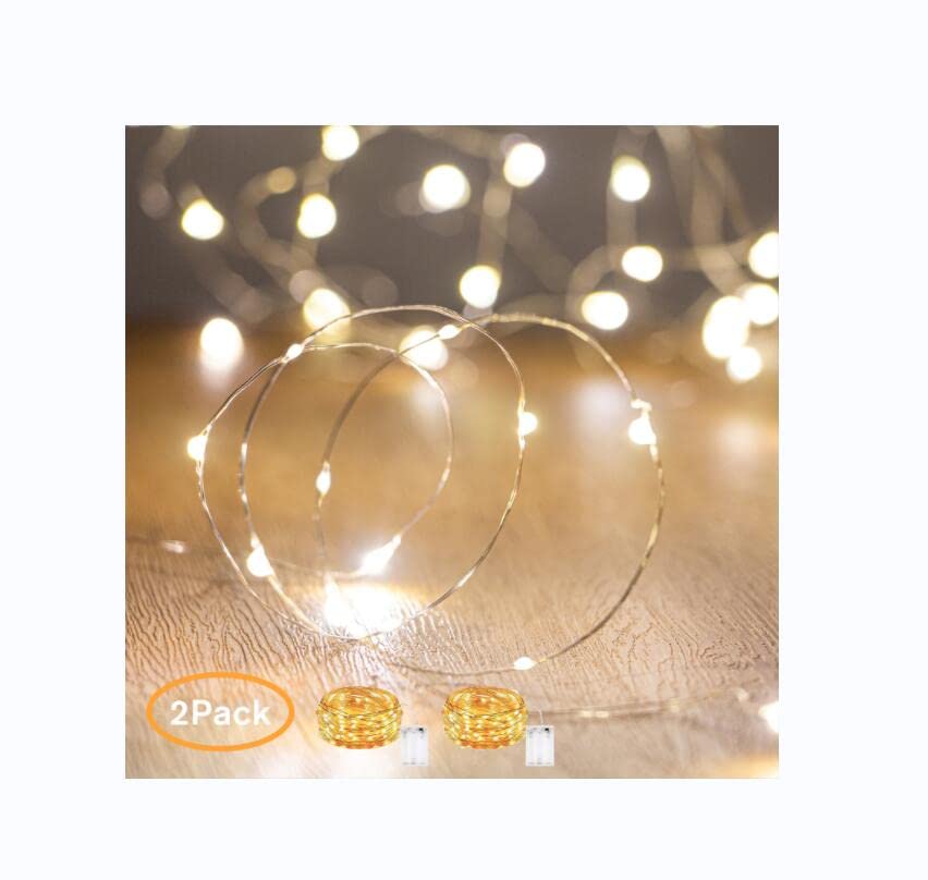 XINKAITE Waterproof LED Fairy String Lights Starry,Battery Operated String Lights no Timer for Indoor&Outdoor Decoration Wedding Christmas Holiday. (Warm White, 10Ft/2pc)