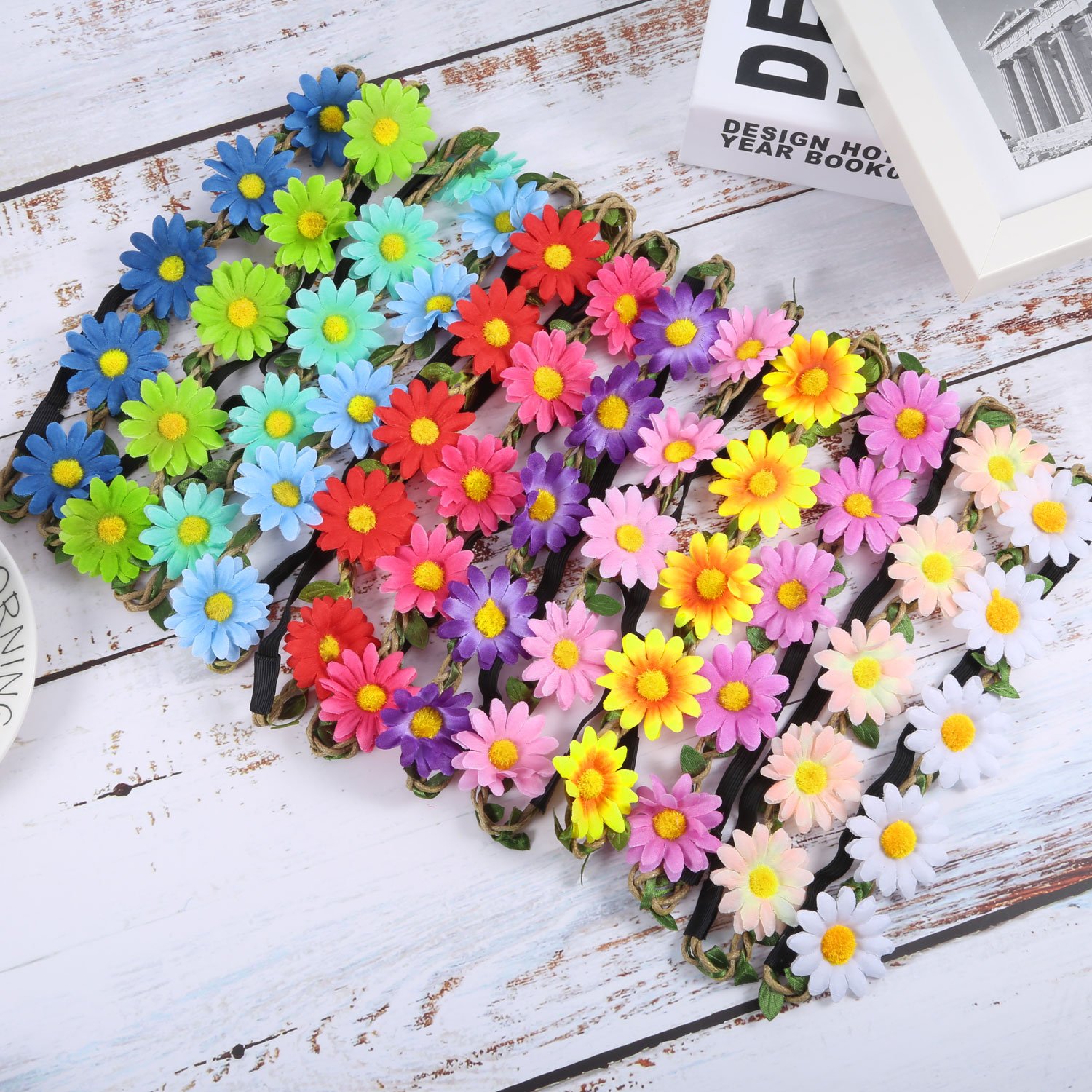 Bememo 12 Pieces Multicolor Lady Girl Fashion Flower Crown Floral Garland Headbands for Festival Wedding Party