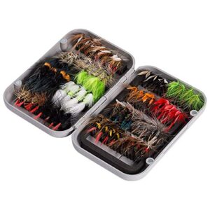 bassdash fly fishing flies kit fly assortment trout bass fishing with fly box, 36/64/72/76/80/96pcs with dry/wet flies, nymphs, streamers, popper