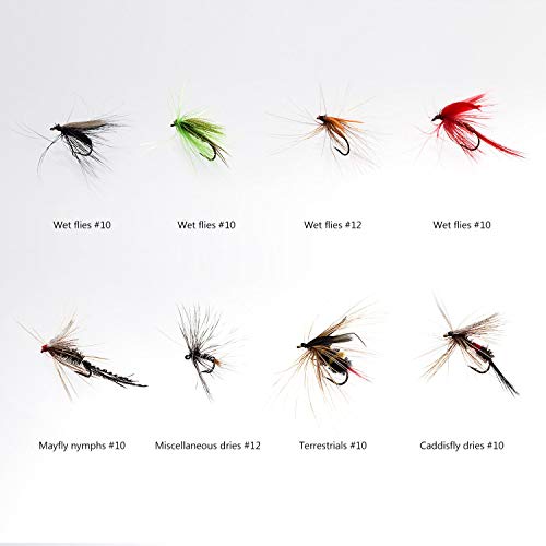 BASSDASH Fly Fishing Flies Kit Fly Assortment Trout Bass Fishing with Fly Box, 36/64/72/76/80/96pcs with Dry/Wet Flies, Nymphs, Streamers, Popper