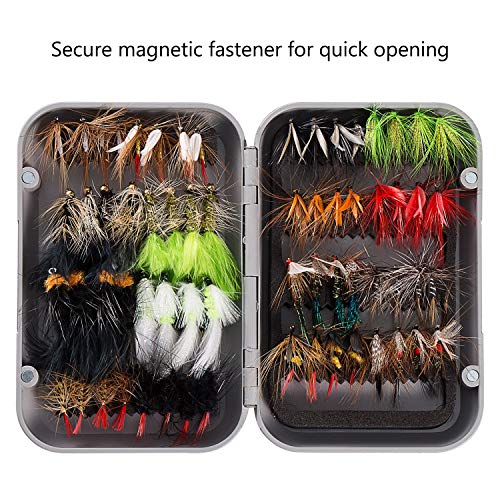 BASSDASH Fly Fishing Flies Kit Fly Assortment Trout Bass Fishing with Fly Box, 36/64/72/76/80/96pcs with Dry/Wet Flies, Nymphs, Streamers, Popper