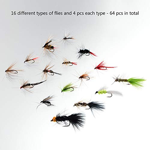 BASSDASH Fly Fishing Flies Kit Fly Assortment Trout Bass Fishing with Fly Box, 36/64/72/76/80/96pcs with Dry/Wet Flies, Nymphs, Streamers, Popper