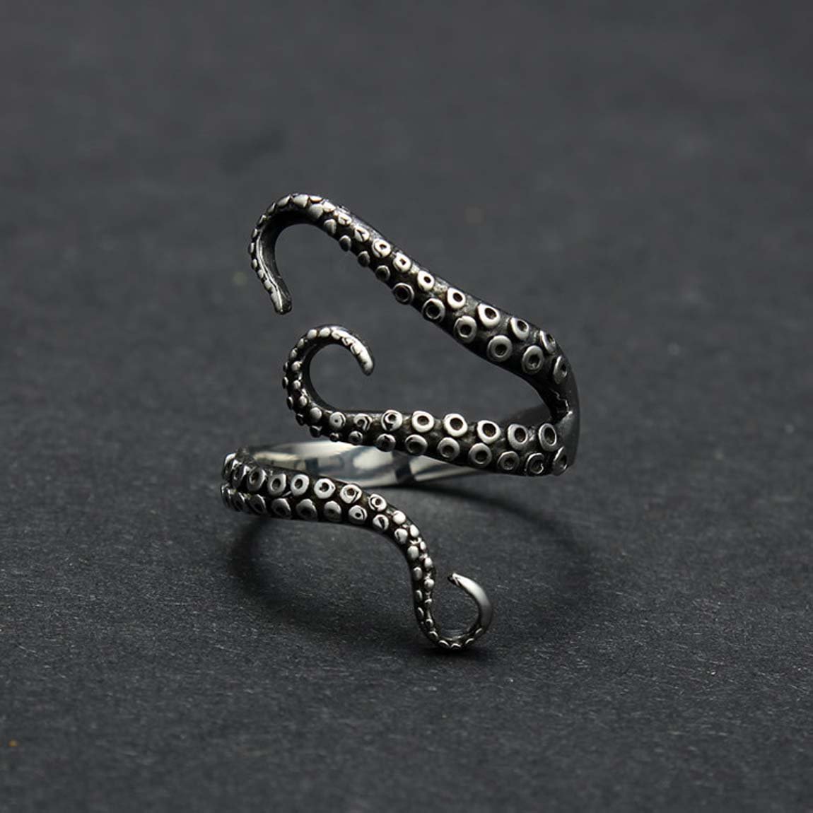 BRBAM Adjustable Punk Style Octopus Tentacle Ring Unisex Devilfish Jewelry Gift (Silver)