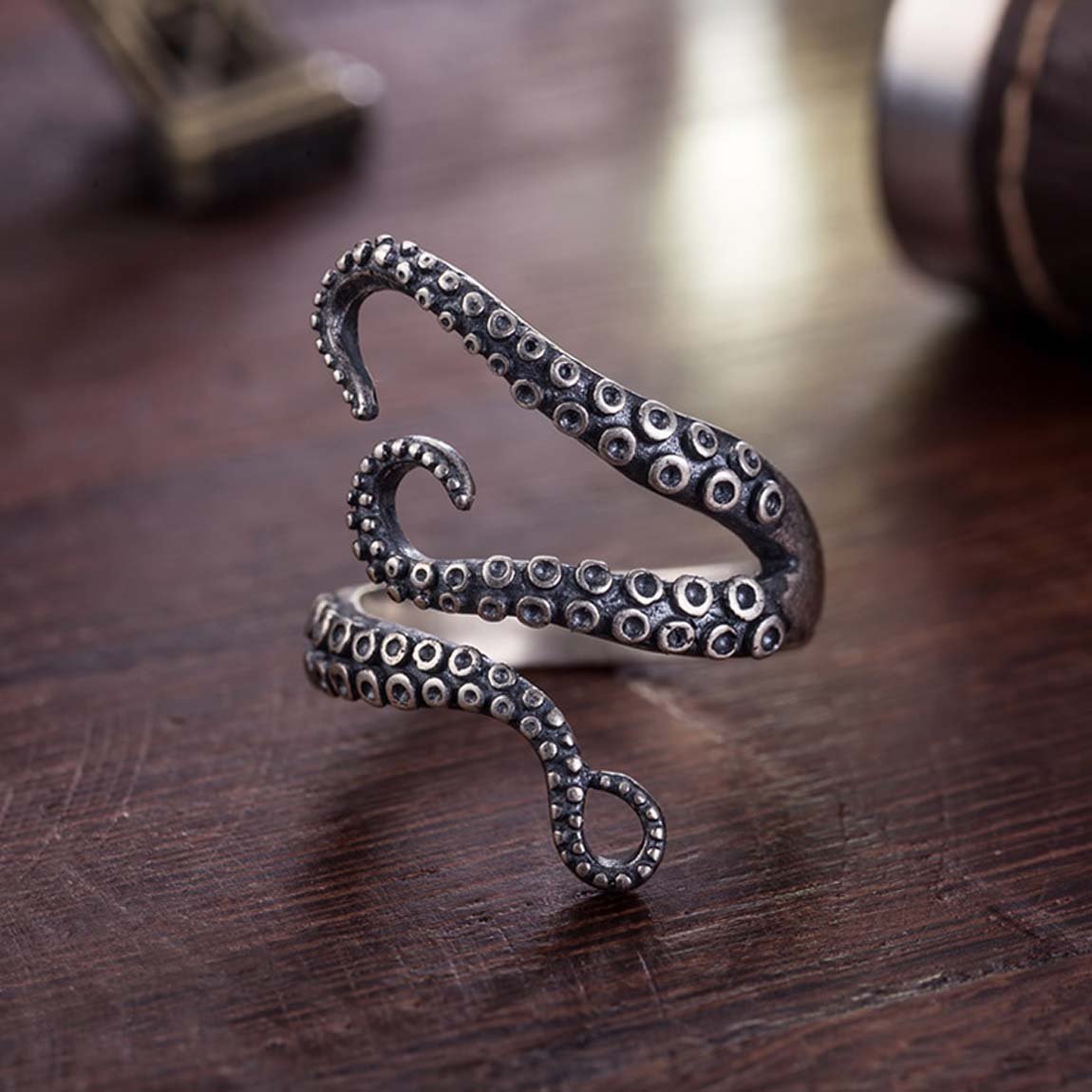 BRBAM Adjustable Punk Style Octopus Tentacle Ring Unisex Devilfish Jewelry Gift (Silver)