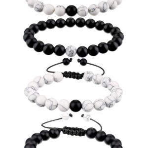 BBTO Howlite Bracelet for Couples Black Matte Agate Bracelet Distance Bracelet Energy Beads Bracelet