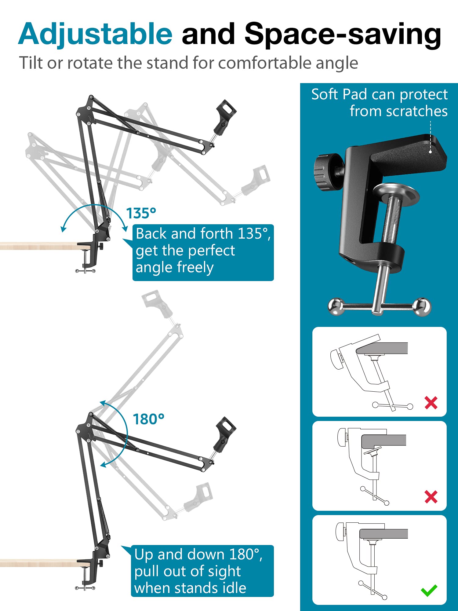 InnoGear Mic Stand for Blue Yeti, Heavy Duty Microphone Stand with Microphone Windscreen and Dual Layered Mic Pop Filter Suspension Boom Scissor Arm Stands for Blue Spark and Other Mics, Medium