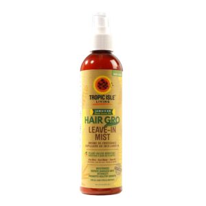 tropic isle living hair gro leave-in mist 8oz | jamaican black castor oil with rose water, aloe vera & shea oil infused | detangles and treats damaged hair