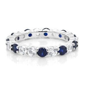 gem stone king 925 sterling silver blue and white created sapphire eternity wedding band ring for women (2.20 cttw, available in size 5, 6, 7, 8, 9)