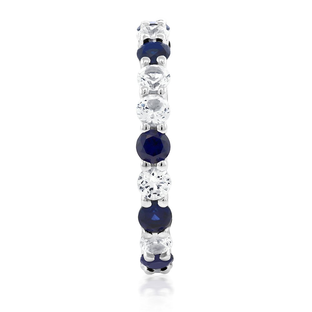 Gem Stone King 925 Sterling Silver Blue and White Created Sapphire Eternity Wedding Band Ring For Women (2.20 Cttw, Available In Size 5, 6, 7, 8, 9)