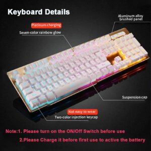 Rechargeable Keyboard and Mouse,Suspended Keycap Mechanical Feel Backlit Gaming Keyboard Mouse Set-Wireless 2.4G Drive Free,Adjustable Breathing Lamp,Anti-ghosting,12 Multimedia Keys (White-Combo)