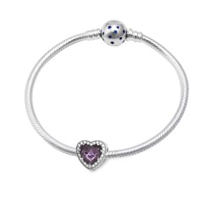 Radiant Heart Charm with Red and Clear CZ 925 Sterling Silver Love Charm for Pandora Bracelet,Valentines Gifts (Purple)