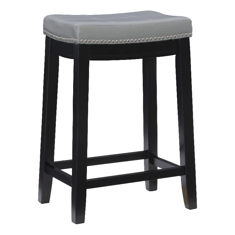 Linon Claridge Backless Counter Stool Gray Faux Leather Wood Frame in Black