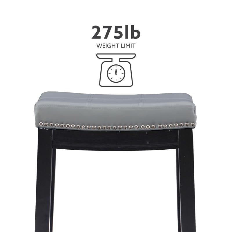 Linon Claridge Backless Counter Stool Gray Faux Leather Wood Frame in Black