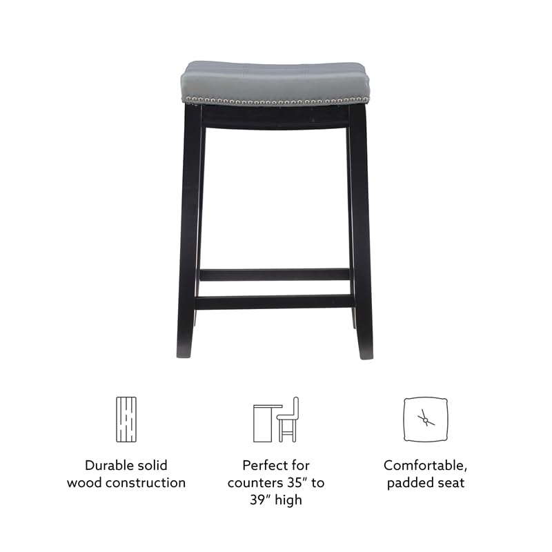 Linon Claridge Backless Counter Stool Gray Faux Leather Wood Frame in Black