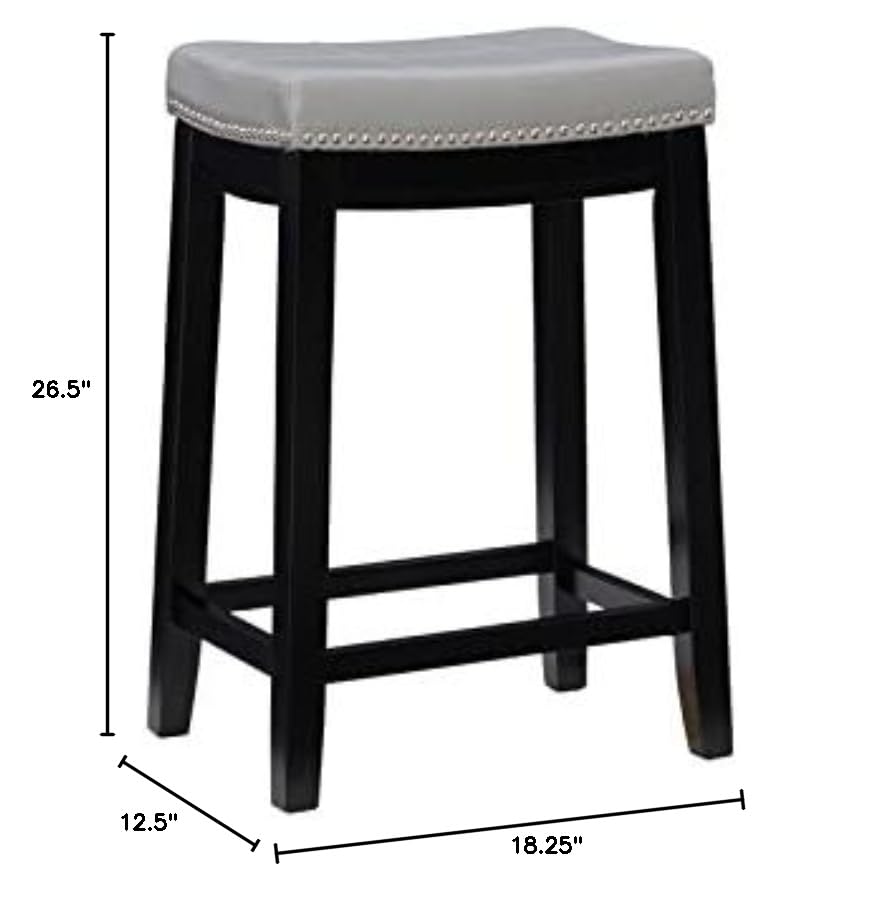 Linon Claridge Backless Counter Stool Gray Faux Leather Wood Frame in Black