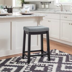 Linon Claridge Backless Counter Stool Gray Faux Leather Wood Frame in Black